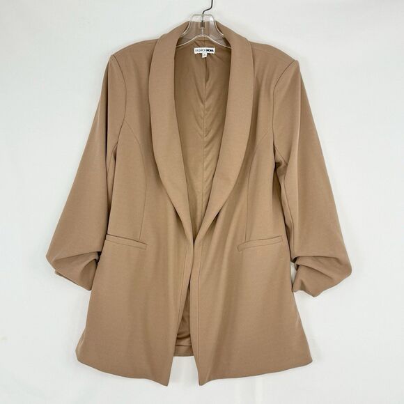 New Fashion Nova Blazer Women Size L Brown Open Front Collared 3/4 Sleeve - Picture 3 of 16